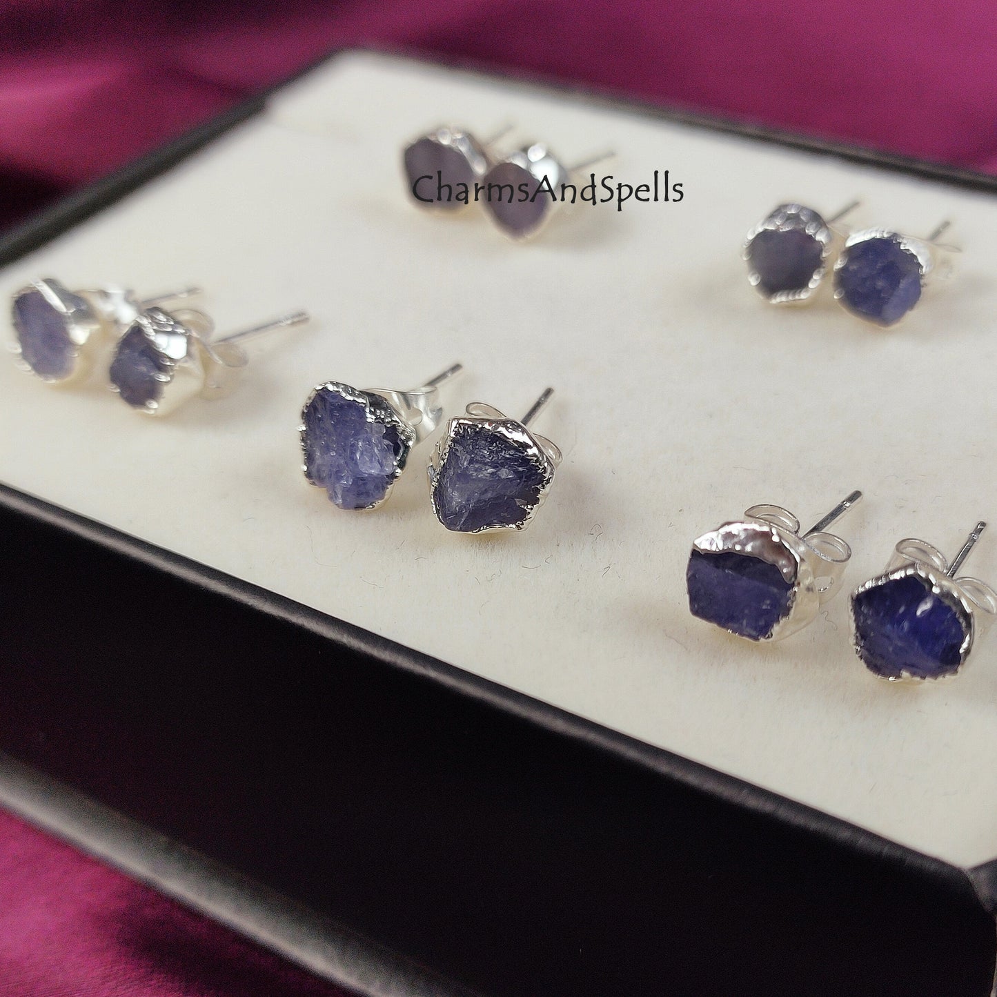 Natural Rough Tanzanite Stud Earrings, Silver Plated Earrings, Raw Gemstone Stud Earrings, December Birthstone Gift, Minimalist StudEarrings