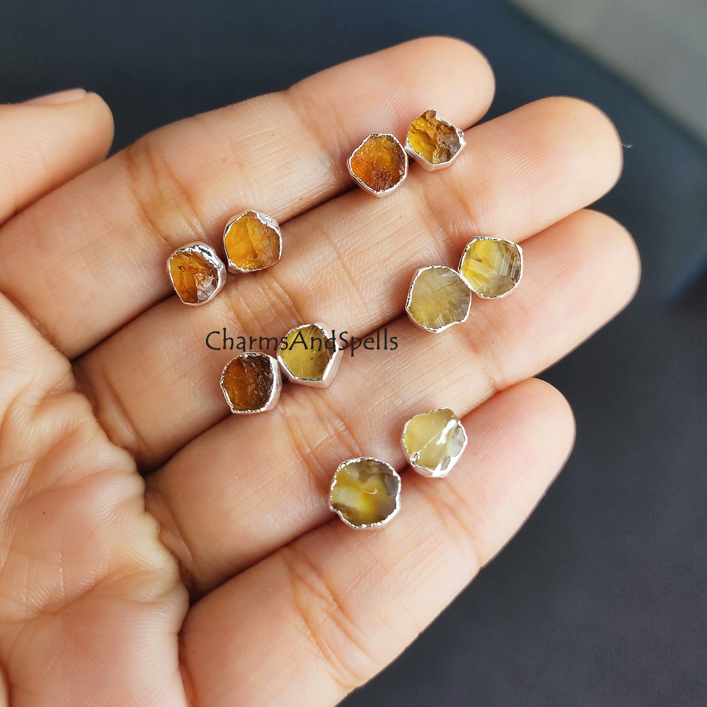 Raw Yellow Citrine Earrings, Citrine Stud Earrings, November Birthstone Earrings, Rough Crystal Earrings, Raw Stone Earrings, Citrine Studs