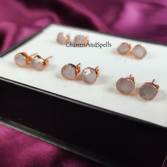 Raw Rose Quartz Earrings, Rose Gold Plated Earrings, Birthstone Earrings, Rose Quartz Stud Earrings, Raw Crystal Stud, Raw Gemstone Studs