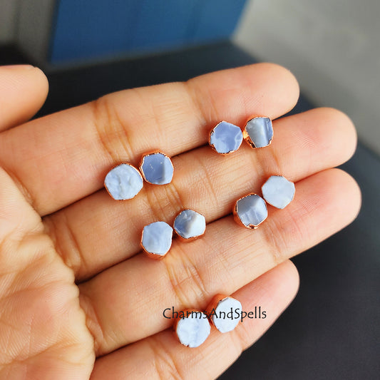 Rough Blue Opal Stud Earrings, Rose Gold Plated Earring, Opal Gemstone Stud Earrings, Raw Blue Opal Earrings, Boho Jewelry,