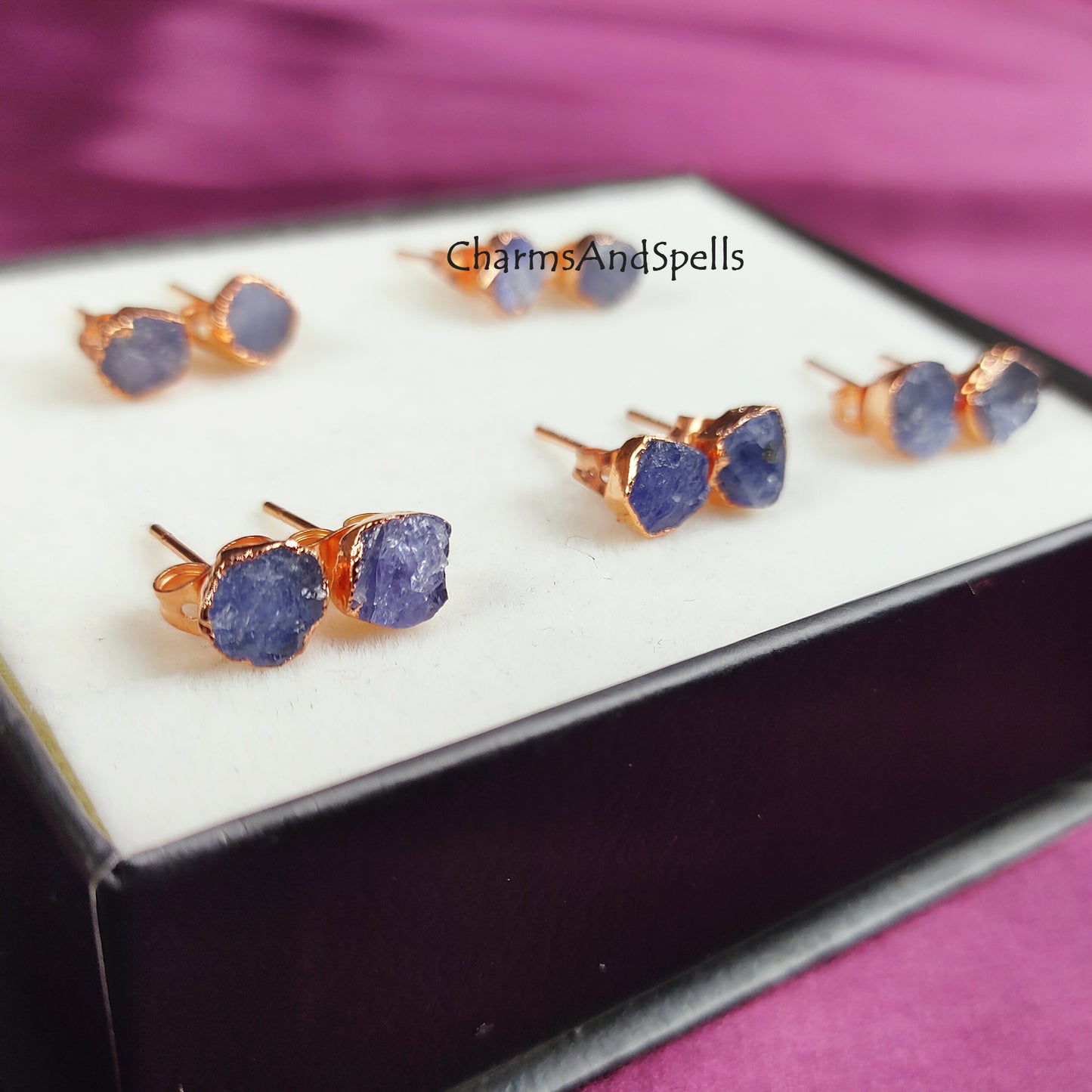 Natural Rough Tanzanite Stud Earrings, Rose Gold Plated Earrings, Raw Gemstone Stud Earrings, December Birthstone Stud Earring, Stud Earring