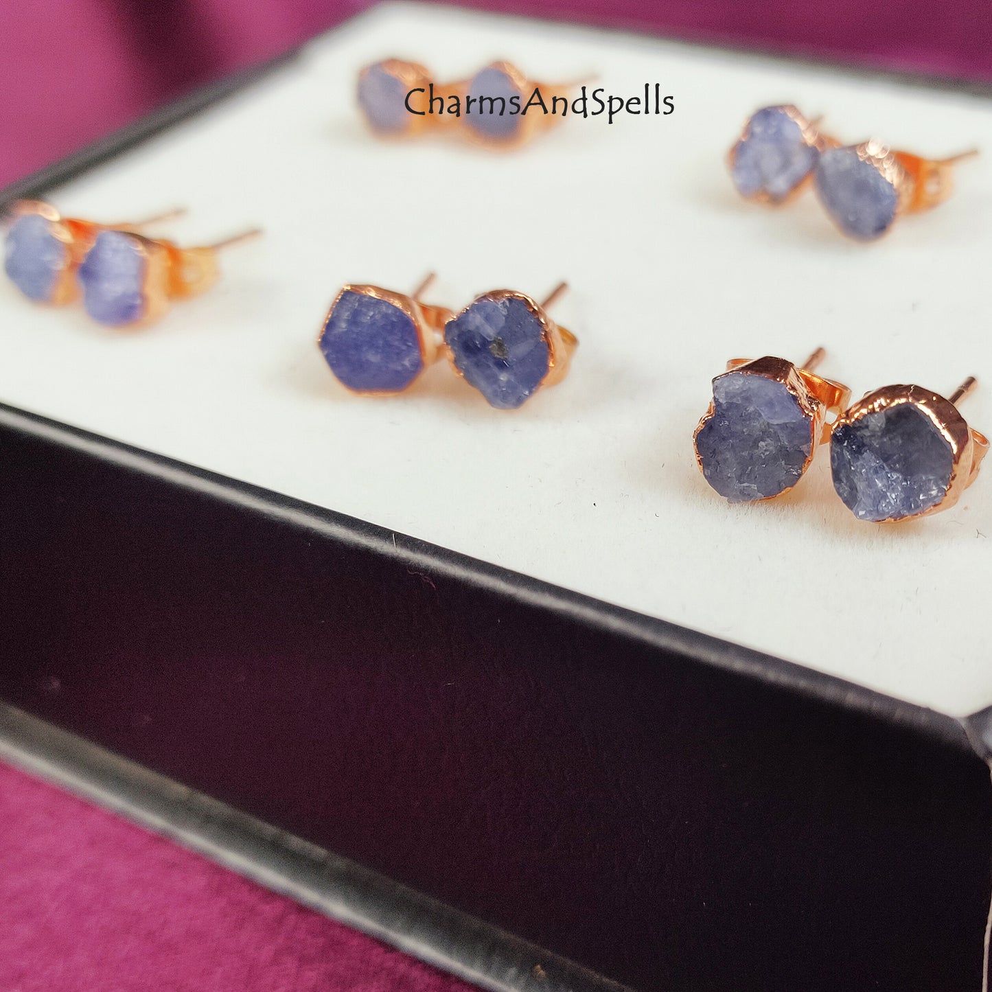 Natural Rough Tanzanite Stud Earrings, Rose Gold Plated Earrings, Raw Gemstone Stud Earrings, December Birthstone Stud Earring, Stud Earring