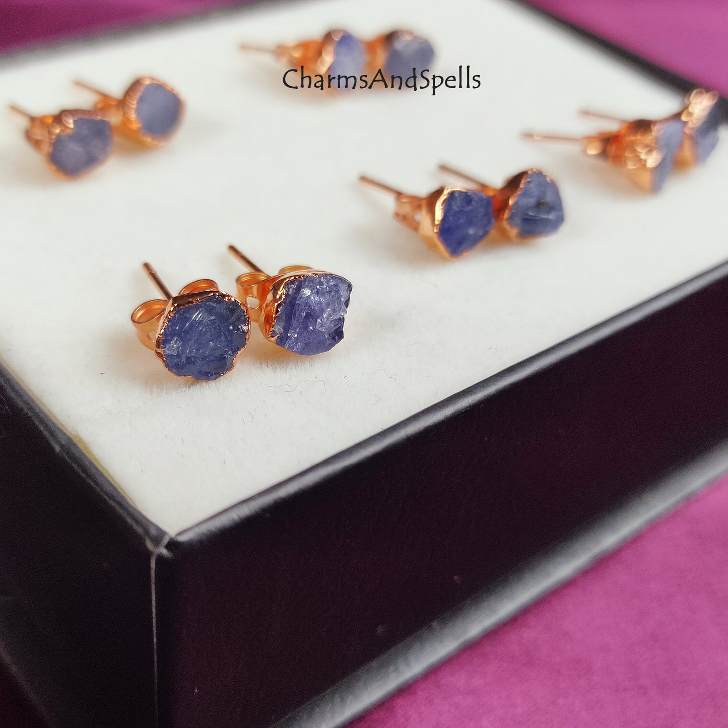 Natural Rough Tanzanite Stud Earrings, Rose Gold Plated Earrings, Raw Gemstone Stud Earrings, December Birthstone Stud Earring, Stud Earring