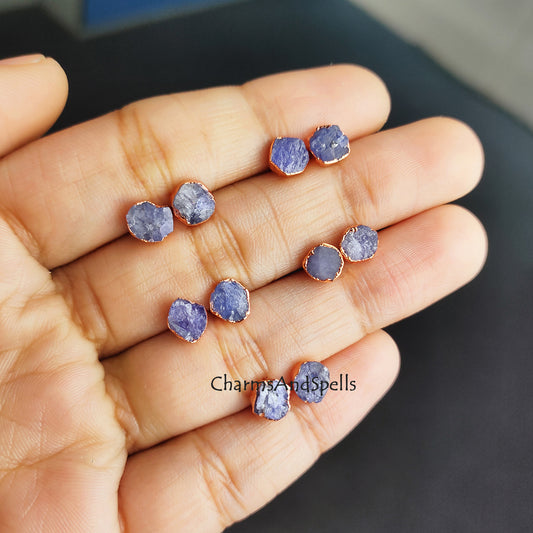 Natural Rough Tanzanite Stud Earrings, Rose Gold Plated Earrings, Raw Gemstone Stud Earrings, December Birthstone Stud Earring, Stud Earring