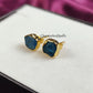 Raw Neon Apatite Stud Earrings | Tiny Blue Crystal Gold Plated Birthstone Jewelry