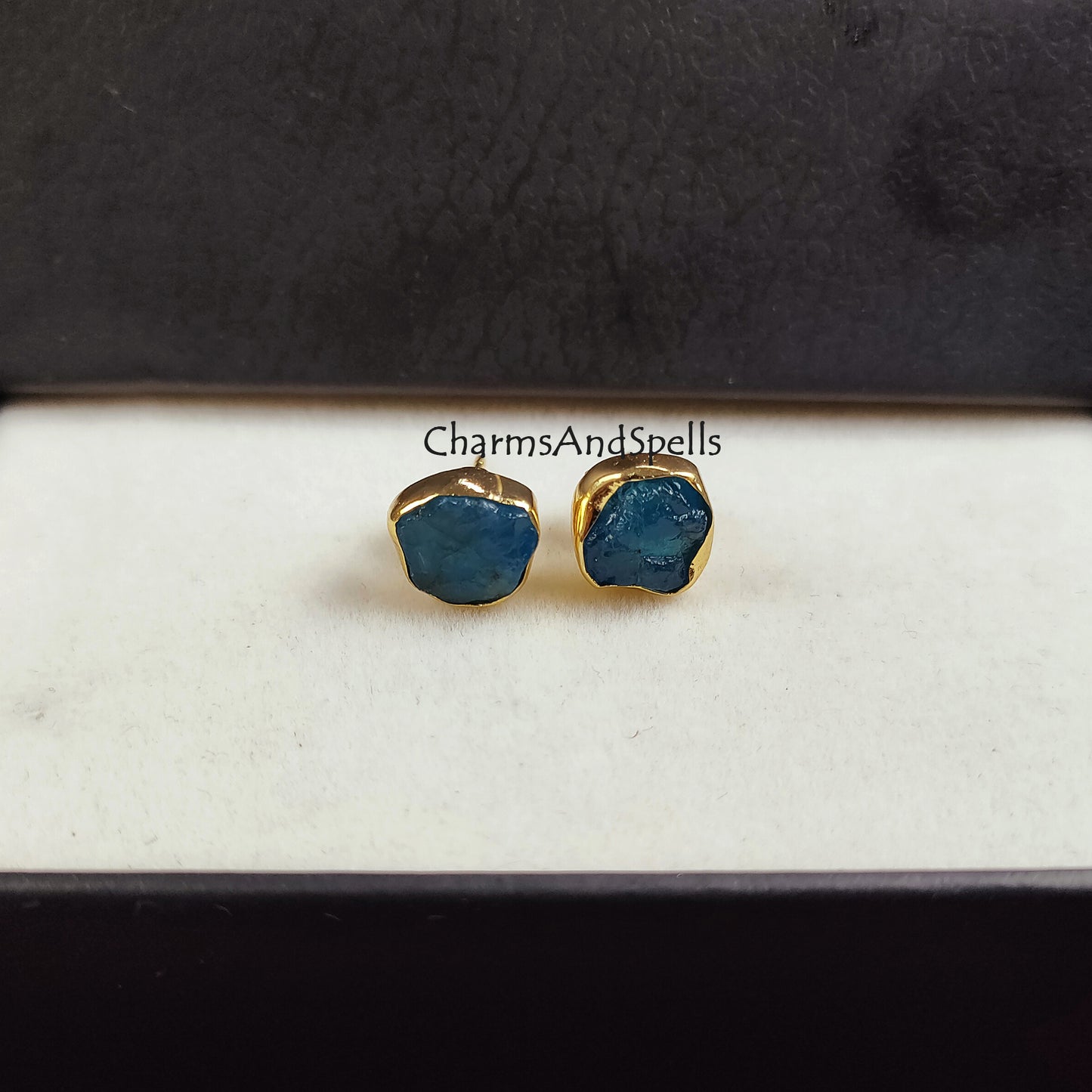 Raw Neon Apatite Crystal Studs, Genuine Gemstone Earring Sets, Crystal Jewelry, Rough Birthstone Gold Plated Studs, Bridesmaid Group Gifts