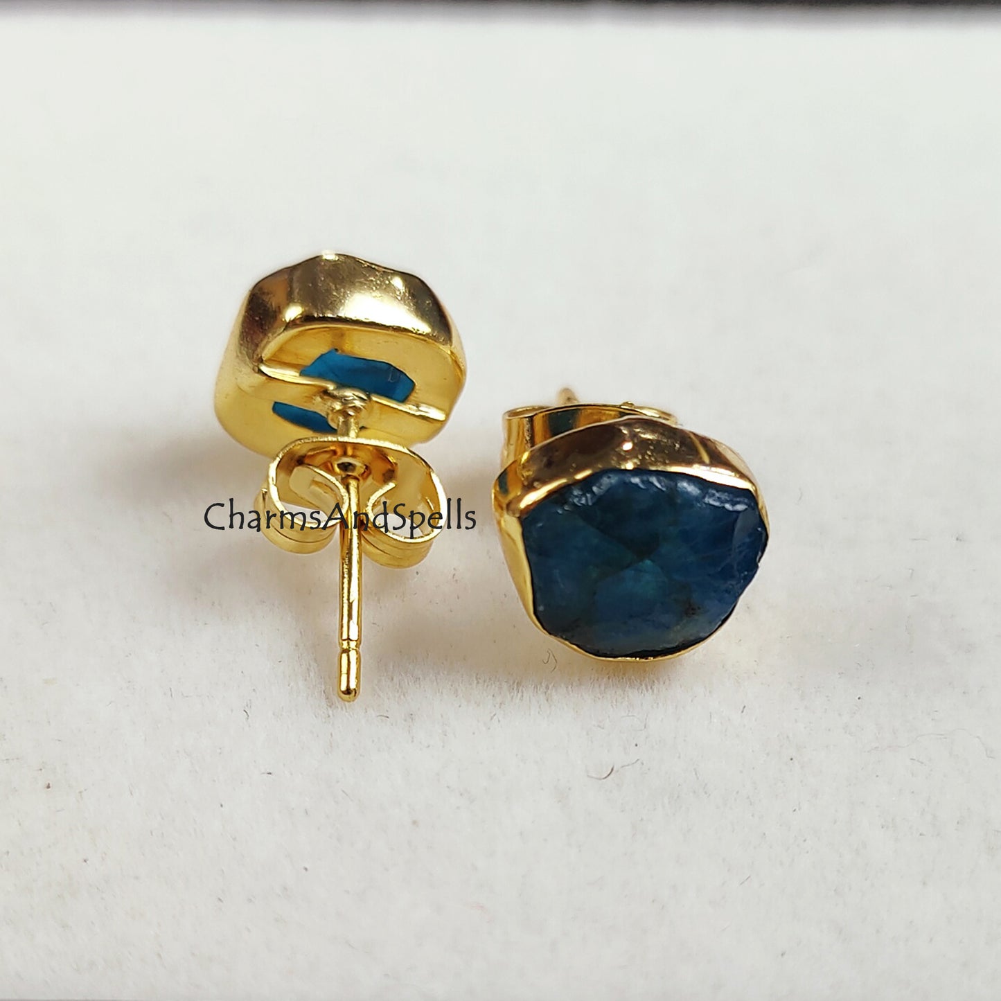 Raw Neon Apatite Crystal Studs, Genuine Gemstone Earring Sets, Crystal Jewelry, Rough Birthstone Gold Plated Studs, Bridesmaid Group Gifts