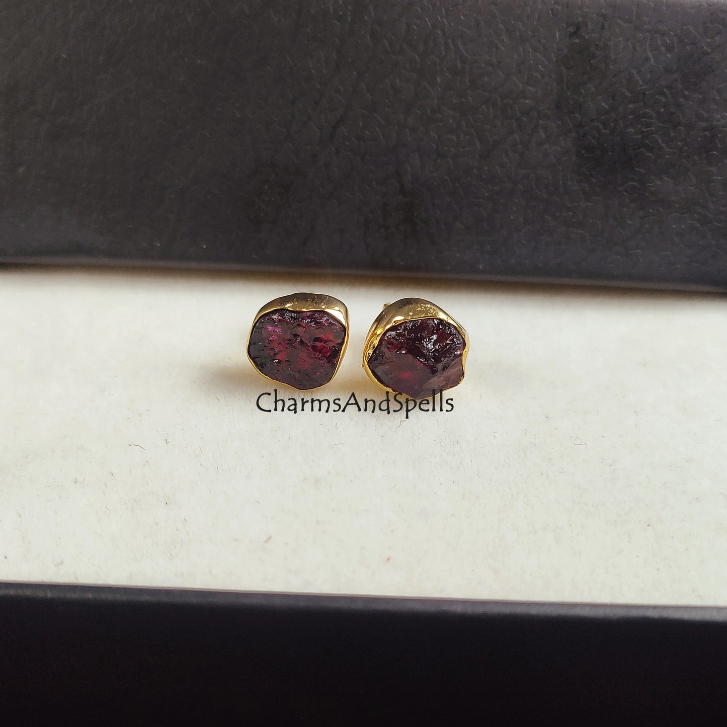 Natural Raw Rubelite Stud Earrings, July Birthstone Studs, 14K Gold Plated Raw Ruby Studs Earrings, Gift For Mother, Gift For Woman, Gift