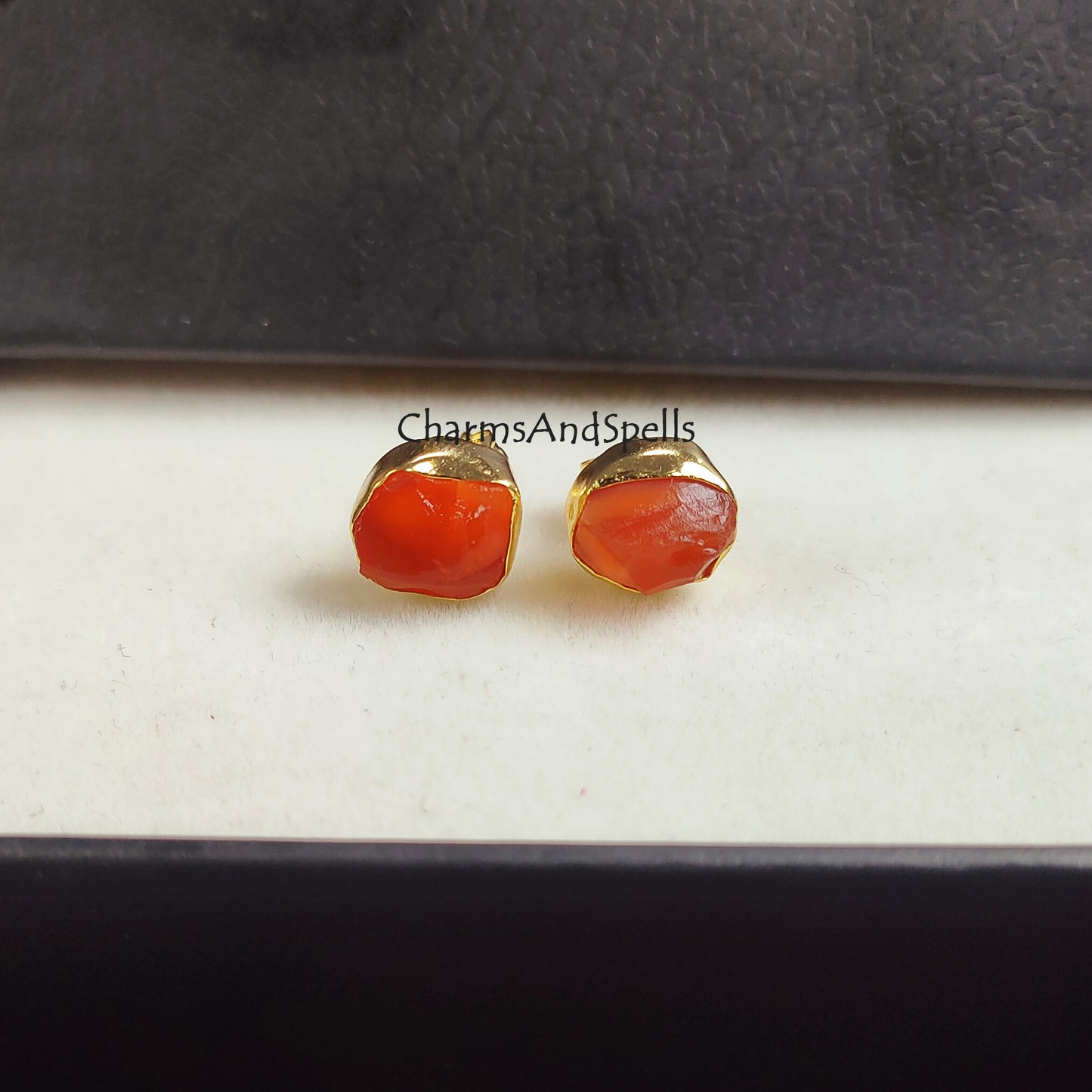 Rough Carnelian Earrings, Carnelian Earrings, Raw Stone Stud Earrings, Confidence Stone, Energy, Manifestation, Solar Plexus,14K Gold Plated