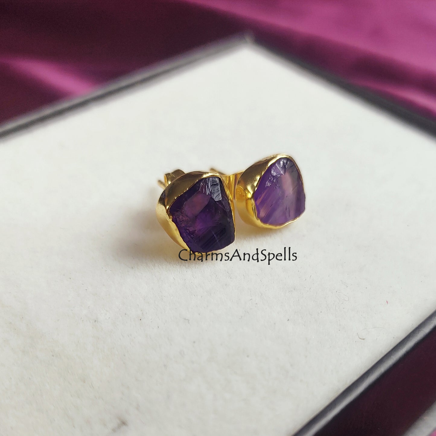 Raw Amethyst Earrings, Gemstone Stud Earrings, Amethyst Stud Earrings, February Birthstone Gift, Purple Crystal Earrings, Raw Stone Posts