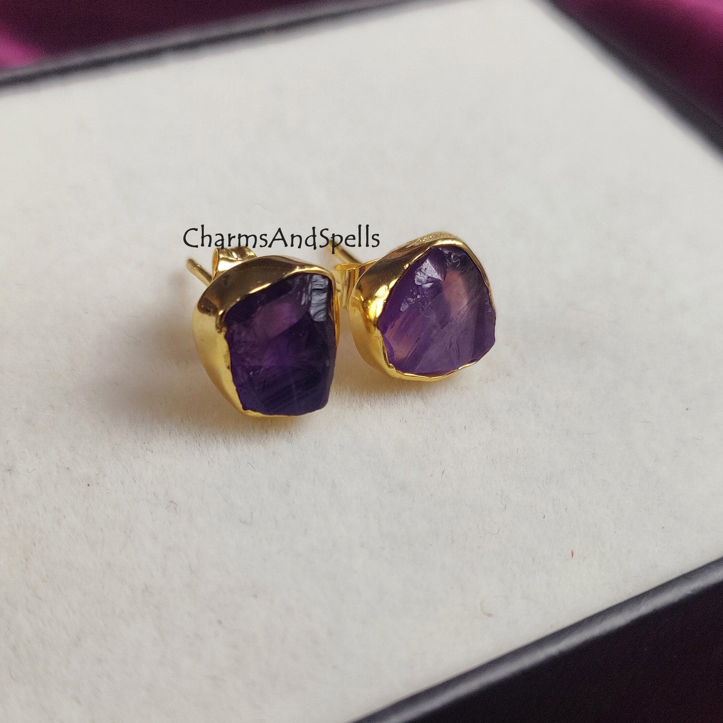 Raw Amethyst Earrings, Gemstone Stud Earrings, Amethyst Stud Earrings, February Birthstone Gift, Purple Crystal Earrings, Raw Stone Posts