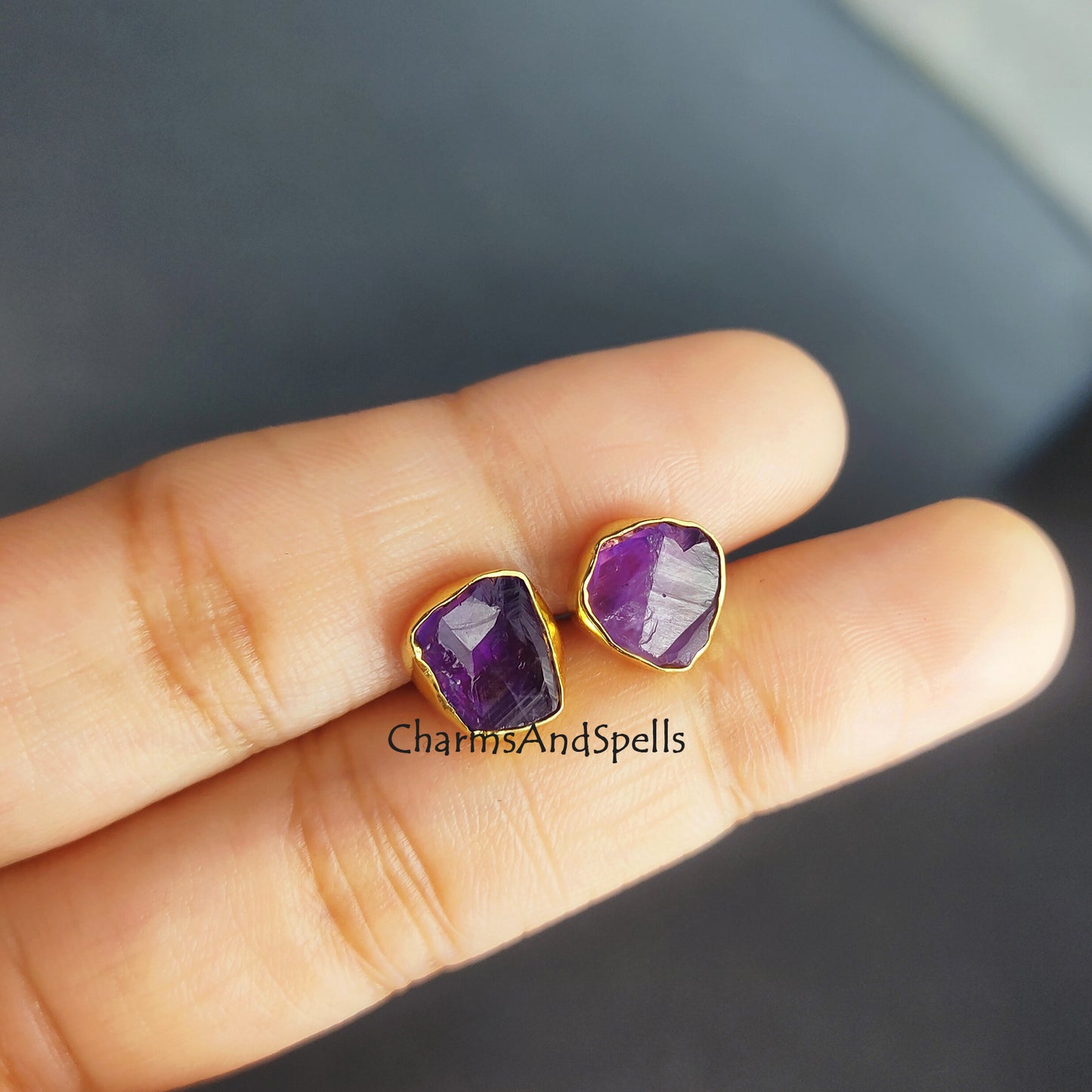 Raw Amethyst Earrings, Gemstone Stud Earrings, Amethyst Stud Earrings, February Birthstone Gift, Purple Crystal Earrings, Raw Stone Posts