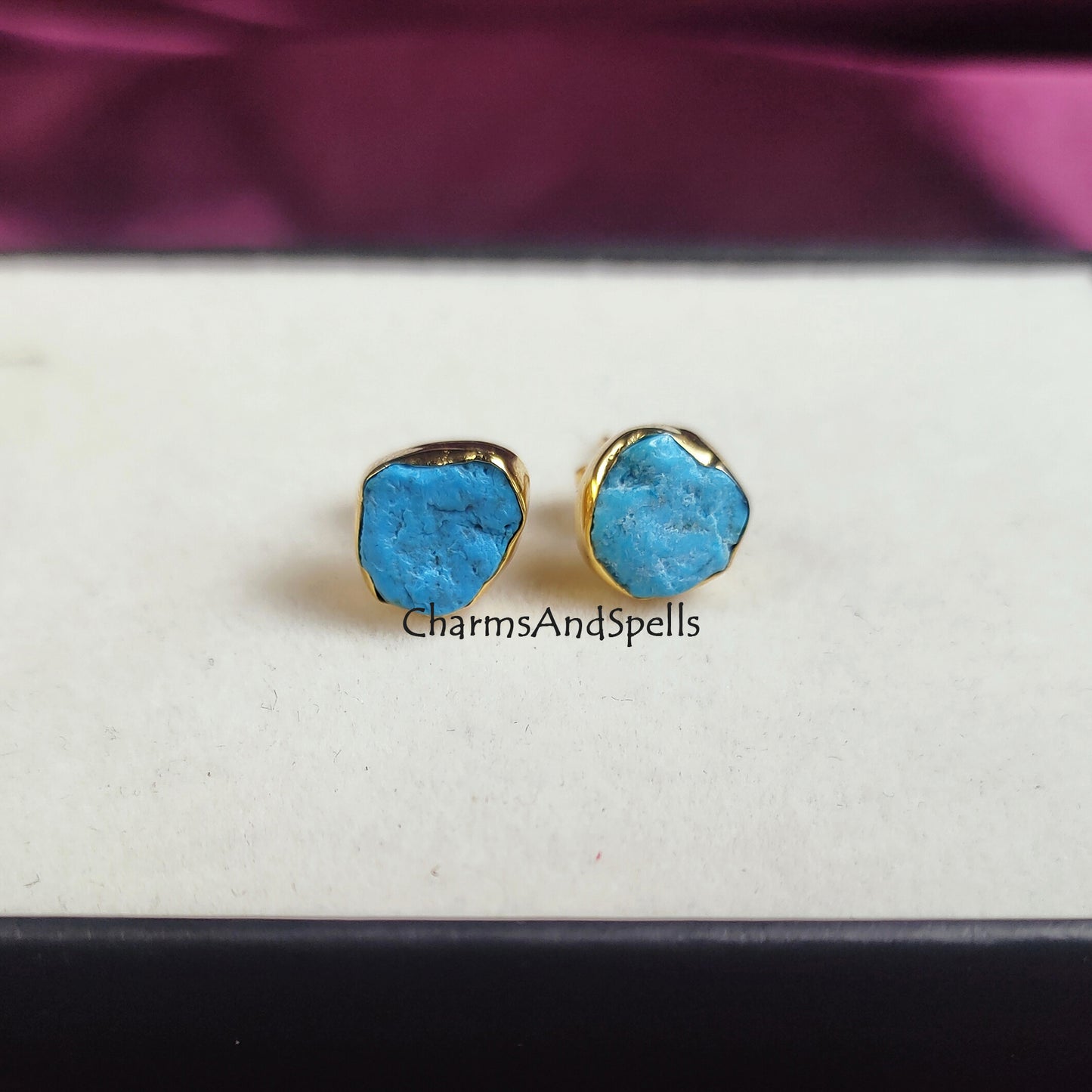 Dainty Raw Turquoise Earrings, December Birthstone Earring, Raw Blue Earring, Turquoise Jewelry Stud Earring, Dainty Jewelry, Woman Gift