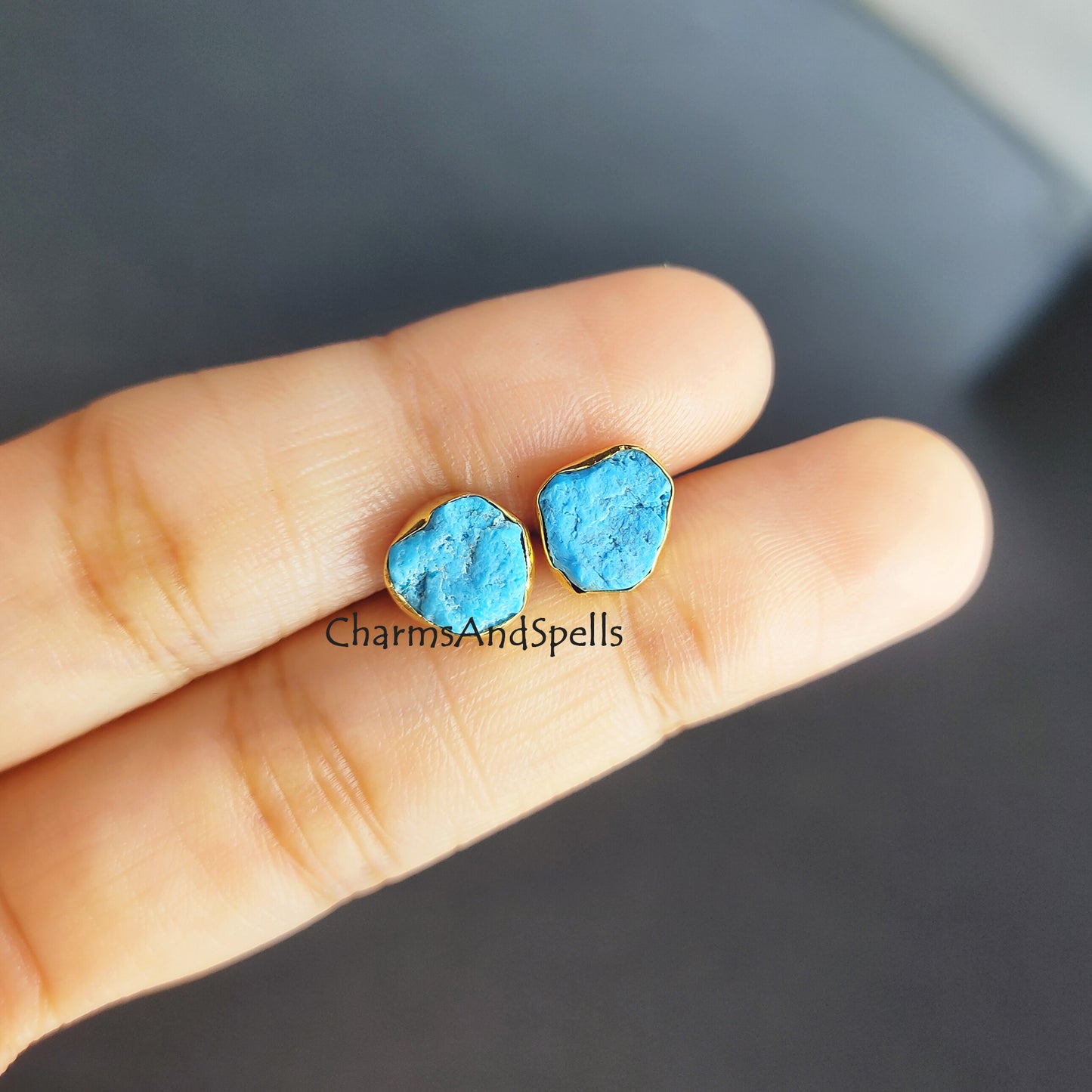 Dainty Raw Turquoise Earrings, December Birthstone Earring, Raw Blue Earring, Turquoise Jewelry Stud Earring, Dainty Jewelry, Woman Gift