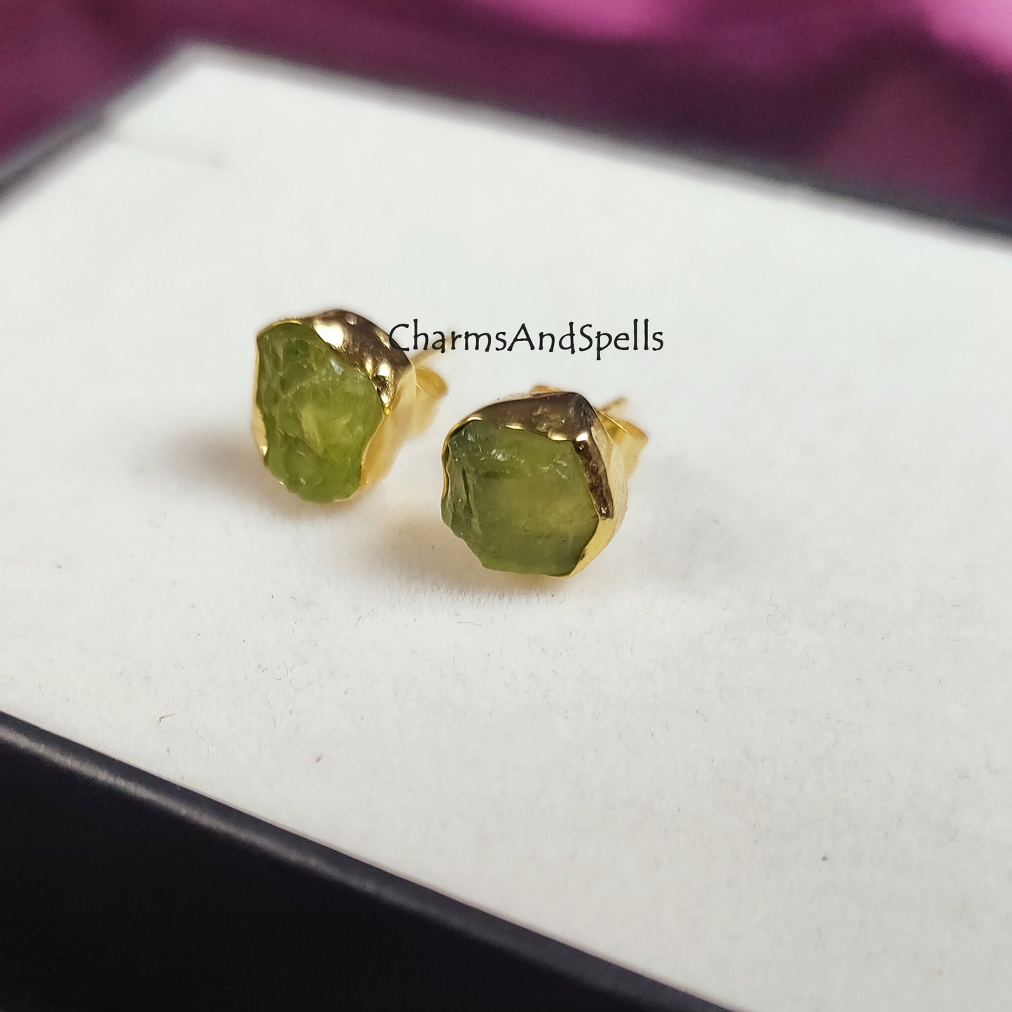 Green peridot studs, raw peridot earrings, august birthstone studs, raw crystal earrings, natural peridot earrings, green stone studs, Gift