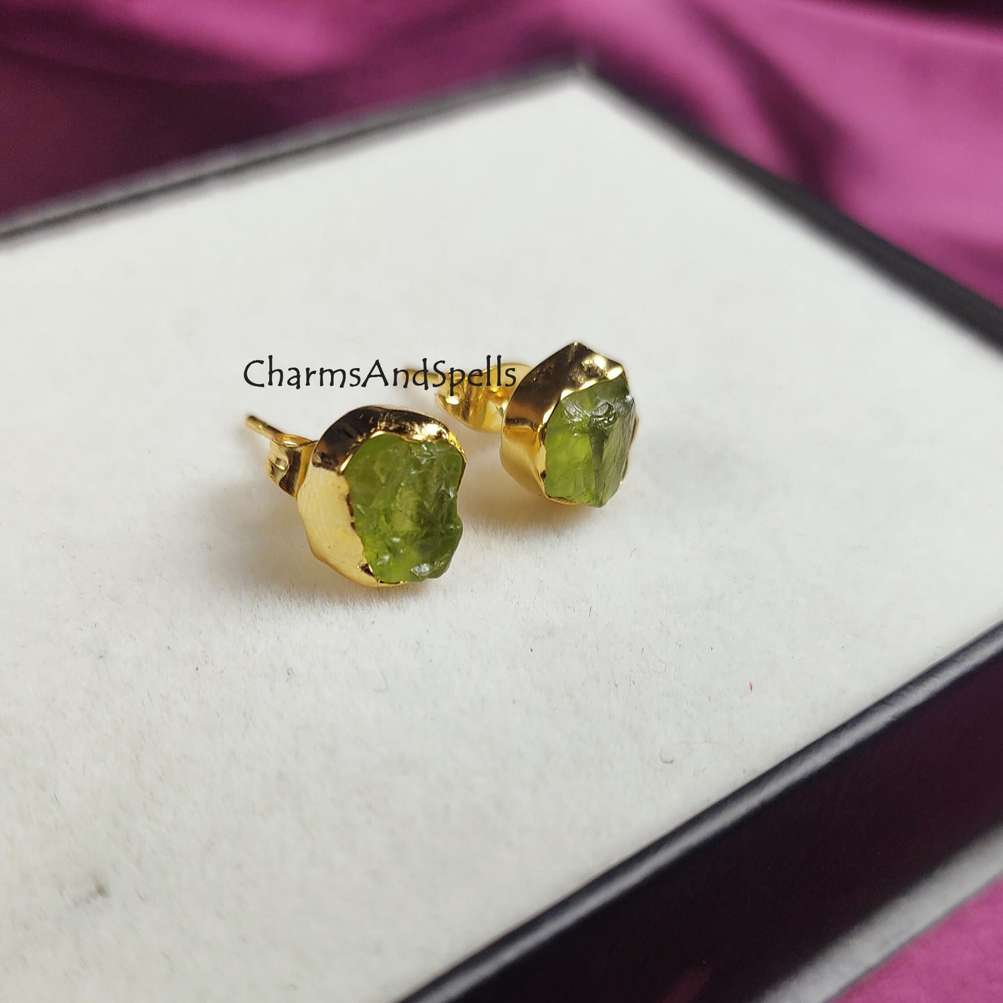 Green peridot studs, raw peridot earrings, august birthstone studs, raw crystal earrings, natural peridot earrings, green stone studs, Gift