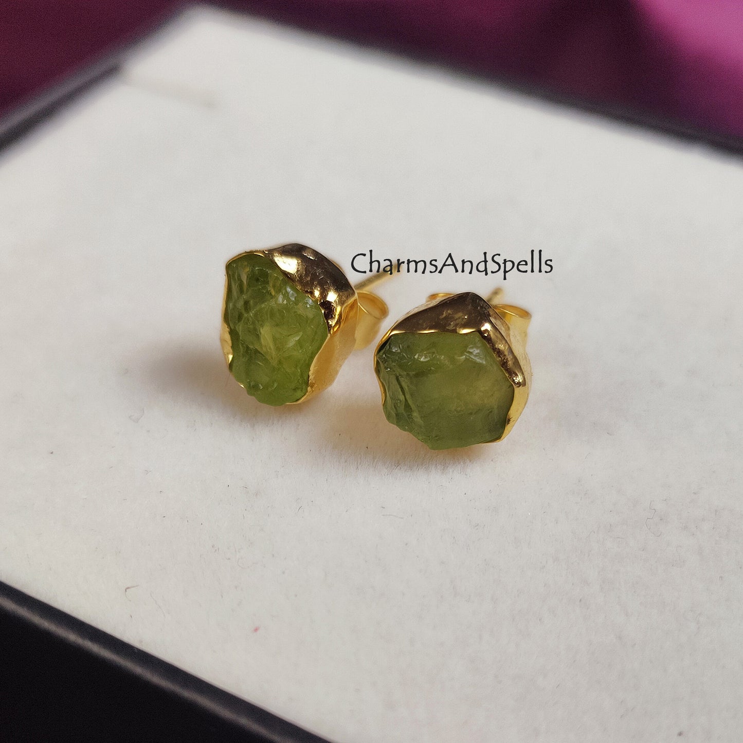 Green peridot studs, raw peridot earrings, august birthstone studs, raw crystal earrings, natural peridot earrings, green stone studs, Gift