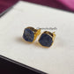 Raw Sapphire Stud Earrings | Tiny Blue Crystal Gold Plated September Birthstone