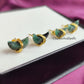 Raw Emerald Crescent Moon Stud Earrings | Tiny Green Half Moon 14K Gold Jewelry