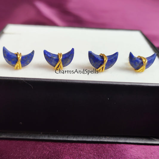 Tiny Natural Lapis Lazuli Studs, Healing Lapis Lazuli Earrings, Chakra Earrings, Crescent earrings, Lapis Lazuli Crescent Post Earring Stud