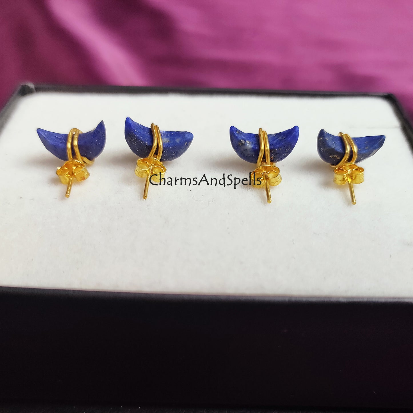 Tiny Natural Lapis Lazuli Studs, Healing Lapis Lazuli Earrings, Chakra Earrings, Crescent earrings, Lapis Lazuli Crescent Post Earring Stud