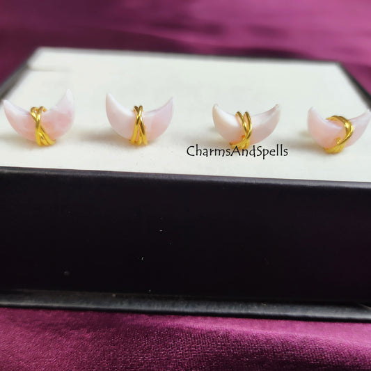 Tiny Pink Opal Studs, Healing Pink Opal Earrings, Chakra Birthstone Earrings, Crescent Earrings, Pink Opal Crescent Post Earrings, Gift Idea