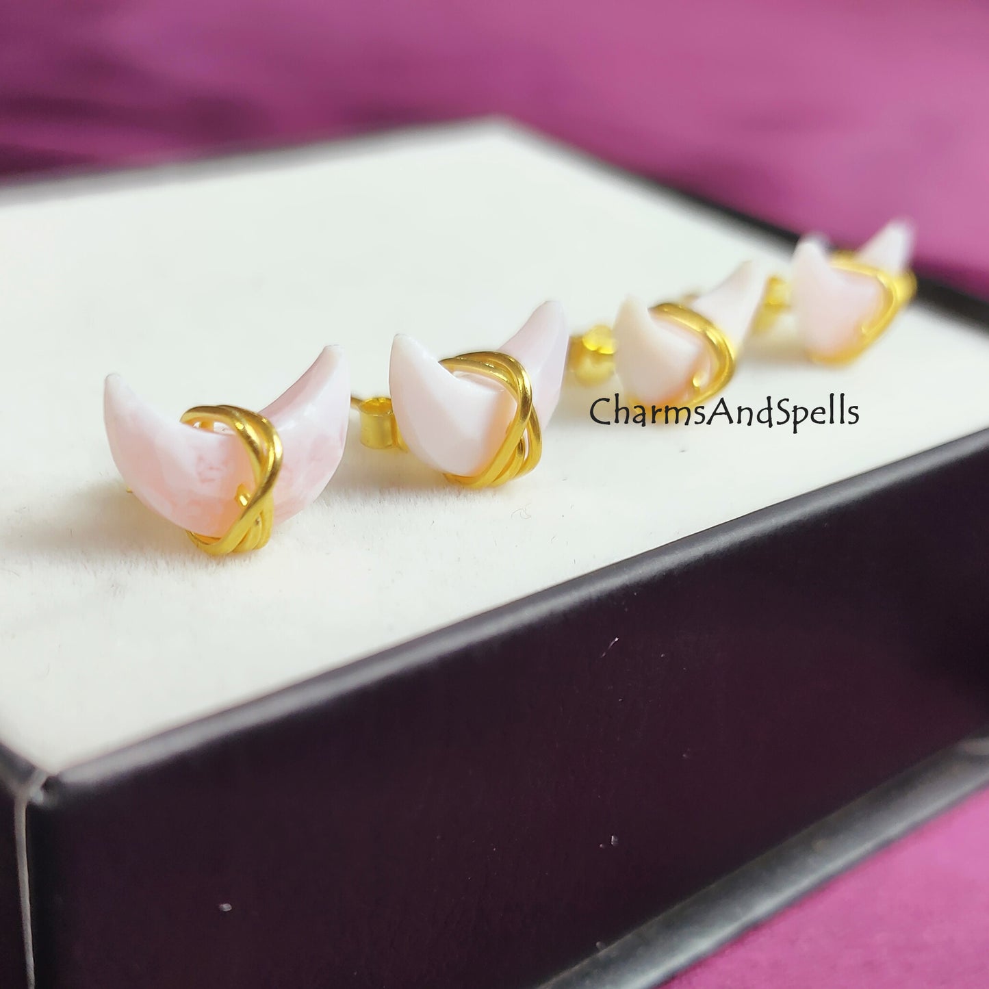 Tiny Pink Opal Studs, Healing Pink Opal Earrings, Chakra Birthstone Earrings, Crescent Earrings, Pink Opal Crescent Post Earrings, Gift Idea