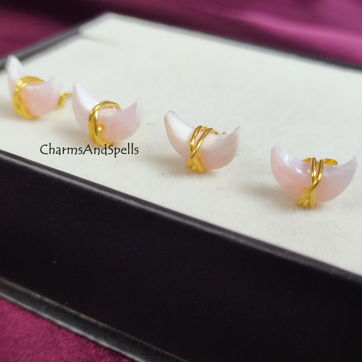 Tiny Pink Opal Studs, Healing Pink Opal Earrings, Chakra Birthstone Earrings, Crescent Earrings, Pink Opal Crescent Post Earrings, Gift Idea