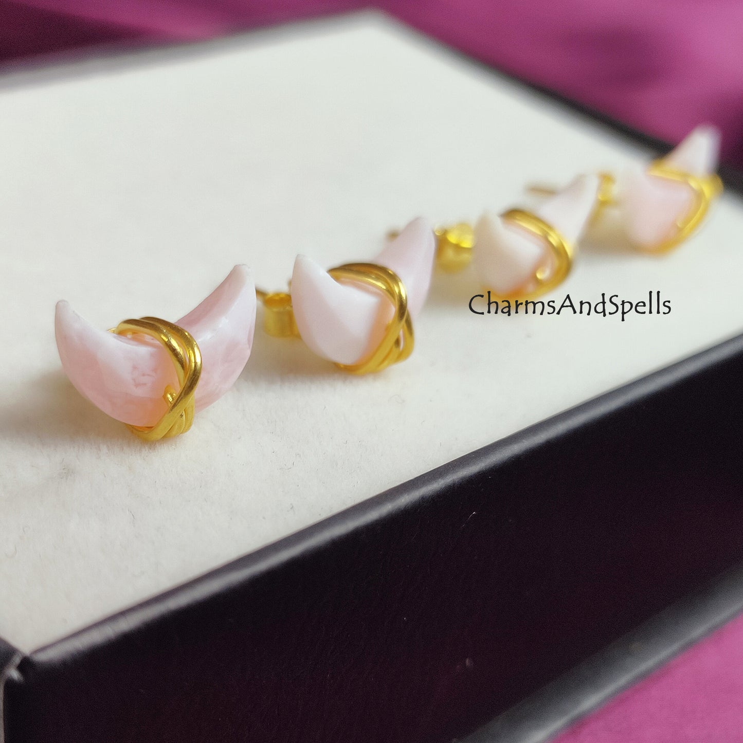 Tiny Pink Opal Studs, Healing Pink Opal Earrings, Chakra Birthstone Earrings, Crescent Earrings, Pink Opal Crescent Post Earrings, Gift Idea