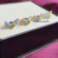 Raw Blue Opal Crescent Moon Stud Earrings | Tiny Half Moon Wire Wrapped