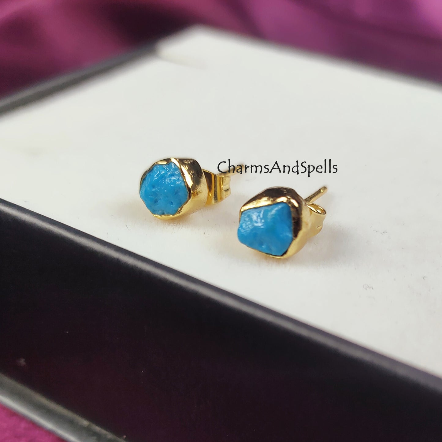 Dainty Raw Turquoise Earrings, December Birthstone Earring, Raw Blue Earring, Turquoise Jewelry Tiny Stud Earring, Healing Jewelry, Gift Her