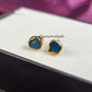 Raw Neon Apatite Stud Earrings | Tiny Blue Crystal Earrings Birthstone Jewelry
