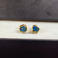Raw Neon Apatite Stud Earrings | Tiny Blue Crystal Earrings Birthstone Jewelry
