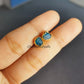 Raw Neon Apatite Stud Earrings | Tiny Blue Crystal Earrings Birthstone Jewelry