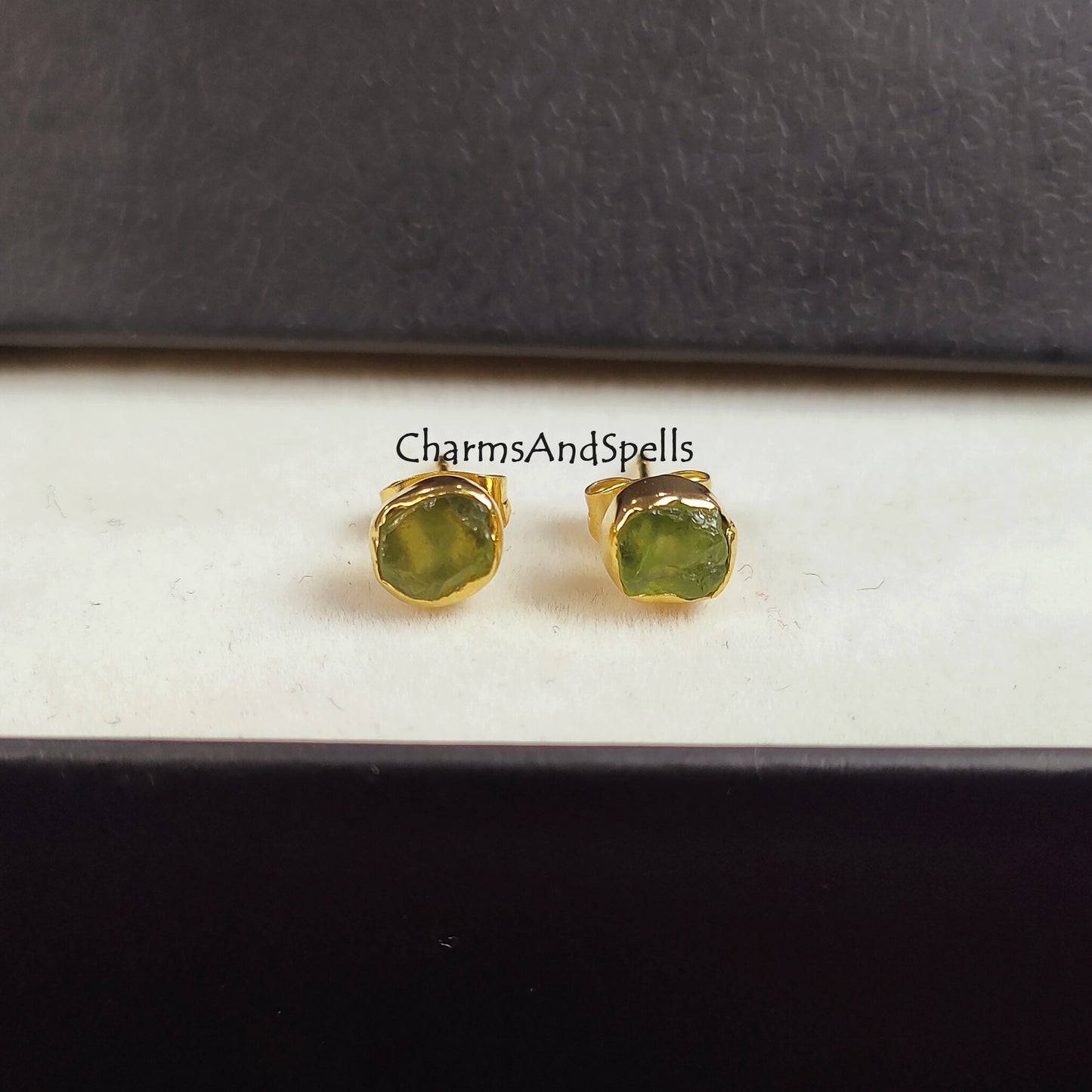 Tiny Raw Peridot Earrings, Gold Plated Earrings, Peridot Jewelry, Raw Crystal Earrings, Stud Earrings, Raw Stone Earring, August Birthstone