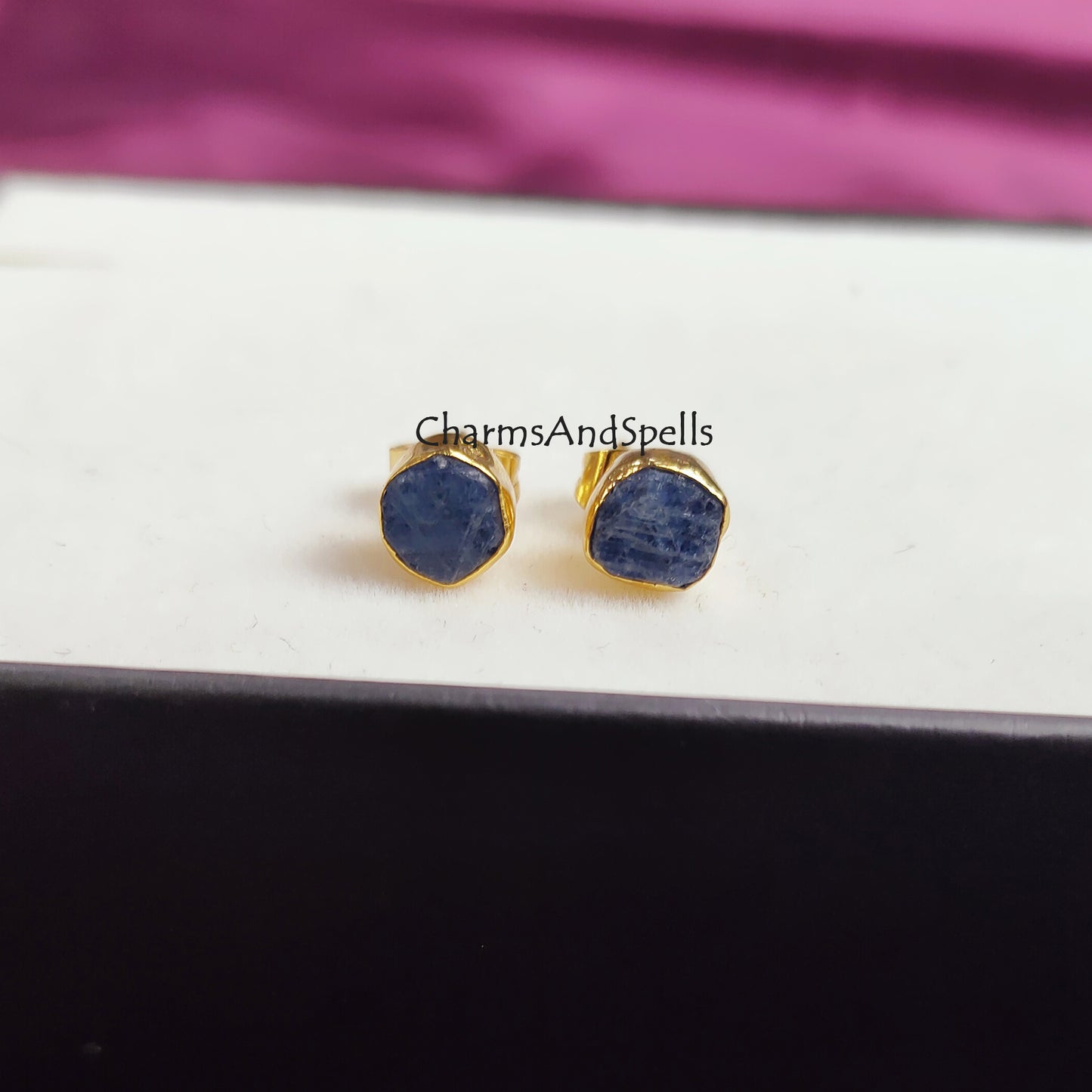 Tiny Raw Sapphire Earrings, Delicate Earrings, September Birthstone, Minimalist Gift for Women, Tiny Stud Earrings, Sapphire Jewelry, Gift