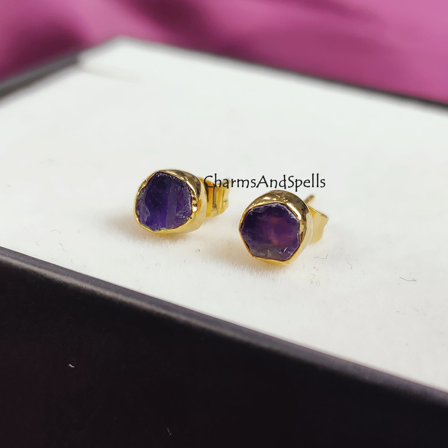 Tiny Raw Amethyst Earrings, Gemstone Stud Earrings, Amethyst Stud Earrings, February Birthstone Gift, Purple Crystal Earrings,Raw Stone Stud