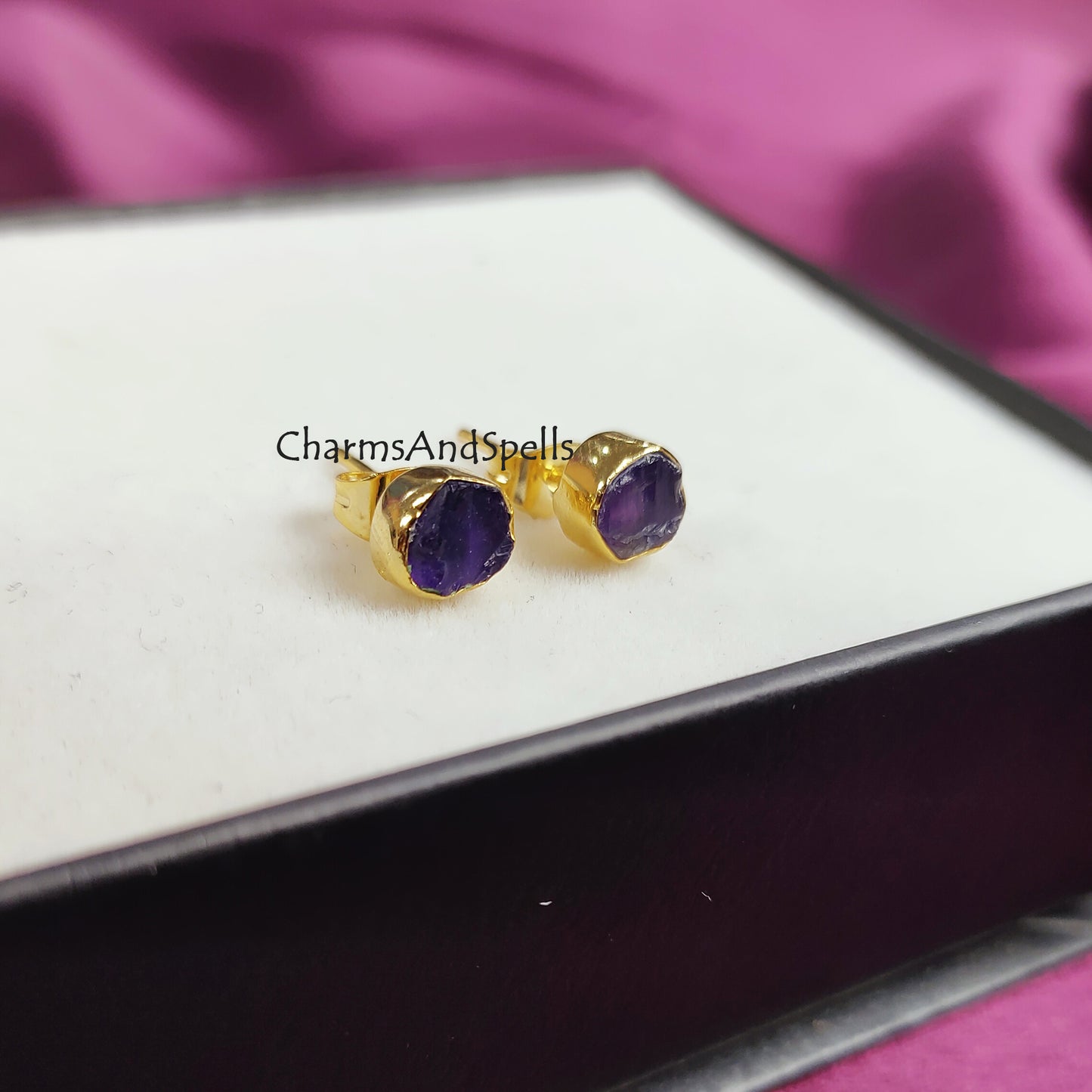 Tiny Raw Amethyst Earrings, Gemstone Stud Earrings, Amethyst Stud Earrings, February Birthstone Gift, Purple Crystal Earrings,Raw Stone Stud