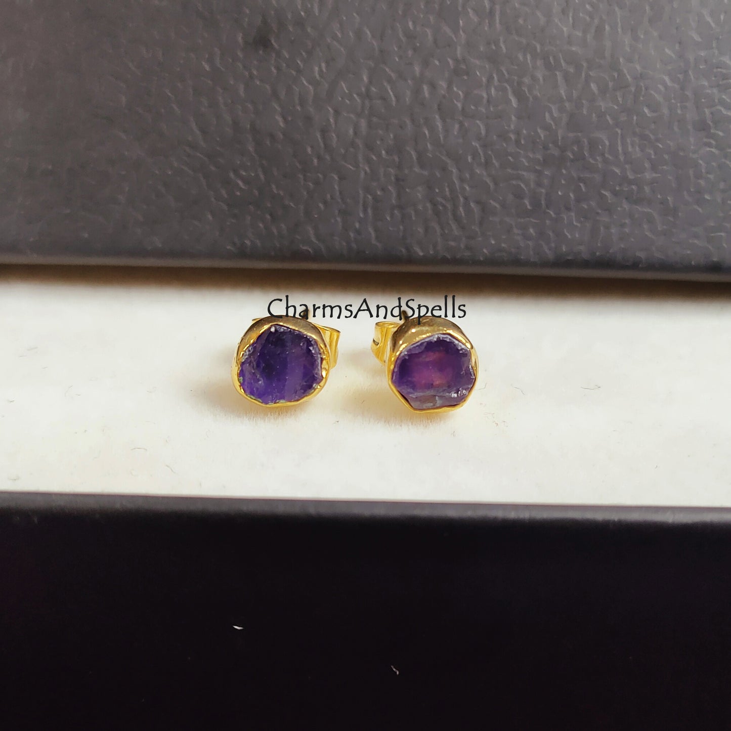 Tiny Raw Amethyst Earrings, Gemstone Stud Earrings, Amethyst Stud Earrings, February Birthstone Gift, Purple Crystal Earrings,Raw Stone Stud