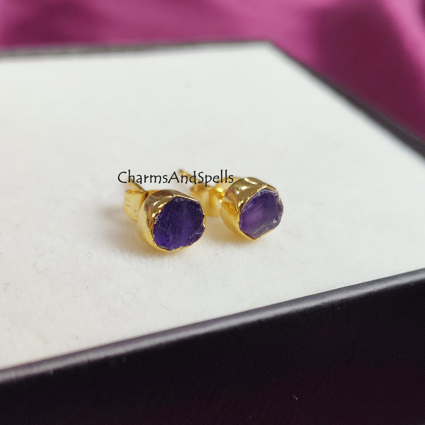 Tiny Raw Amethyst Earrings, Gemstone Stud Earrings, Amethyst Stud Earrings, February Birthstone Gift, Purple Crystal Earrings,Raw Stone Stud