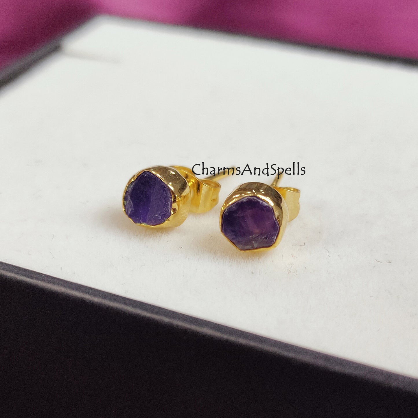 Tiny Raw Amethyst Earrings, Gemstone Stud Earrings, Amethyst Stud Earrings, February Birthstone Gift, Purple Crystal Earrings,Raw Stone Stud