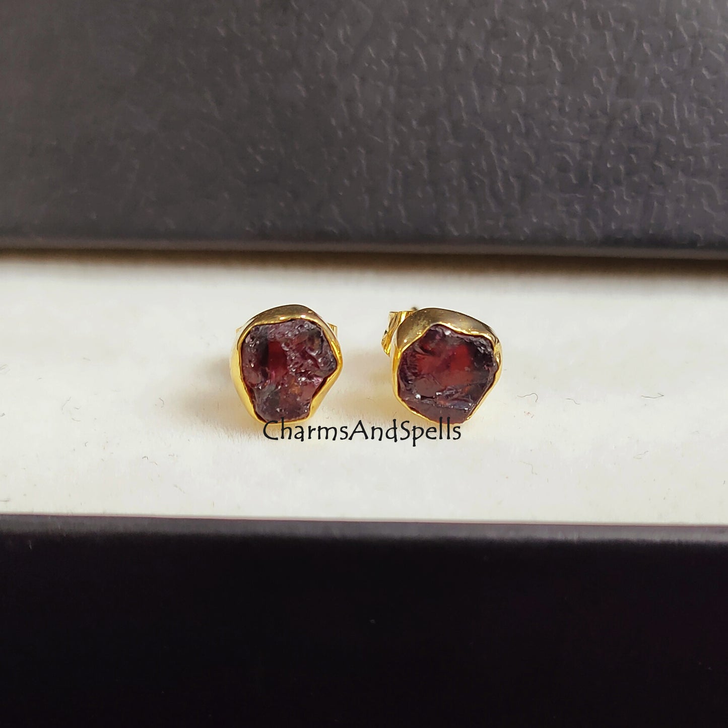 Tiny Raw Garnet Earrings, January Birthstone Earrings, Rough Garnet Stud Earrings, Raw Crystal Studs, Birthstone Gift, Raw Stone Earrings