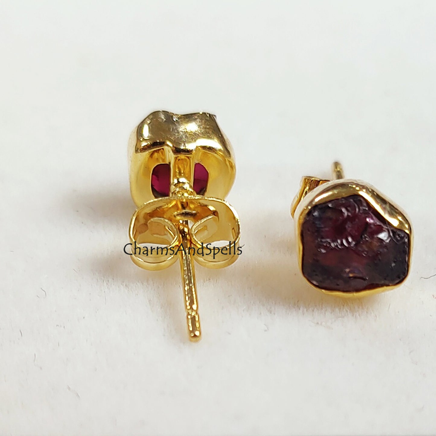 Tiny Raw Garnet Earrings, January Birthstone Earrings, Rough Garnet Stud Earrings, Raw Crystal Studs, Birthstone Gift, Raw Stone Earrings