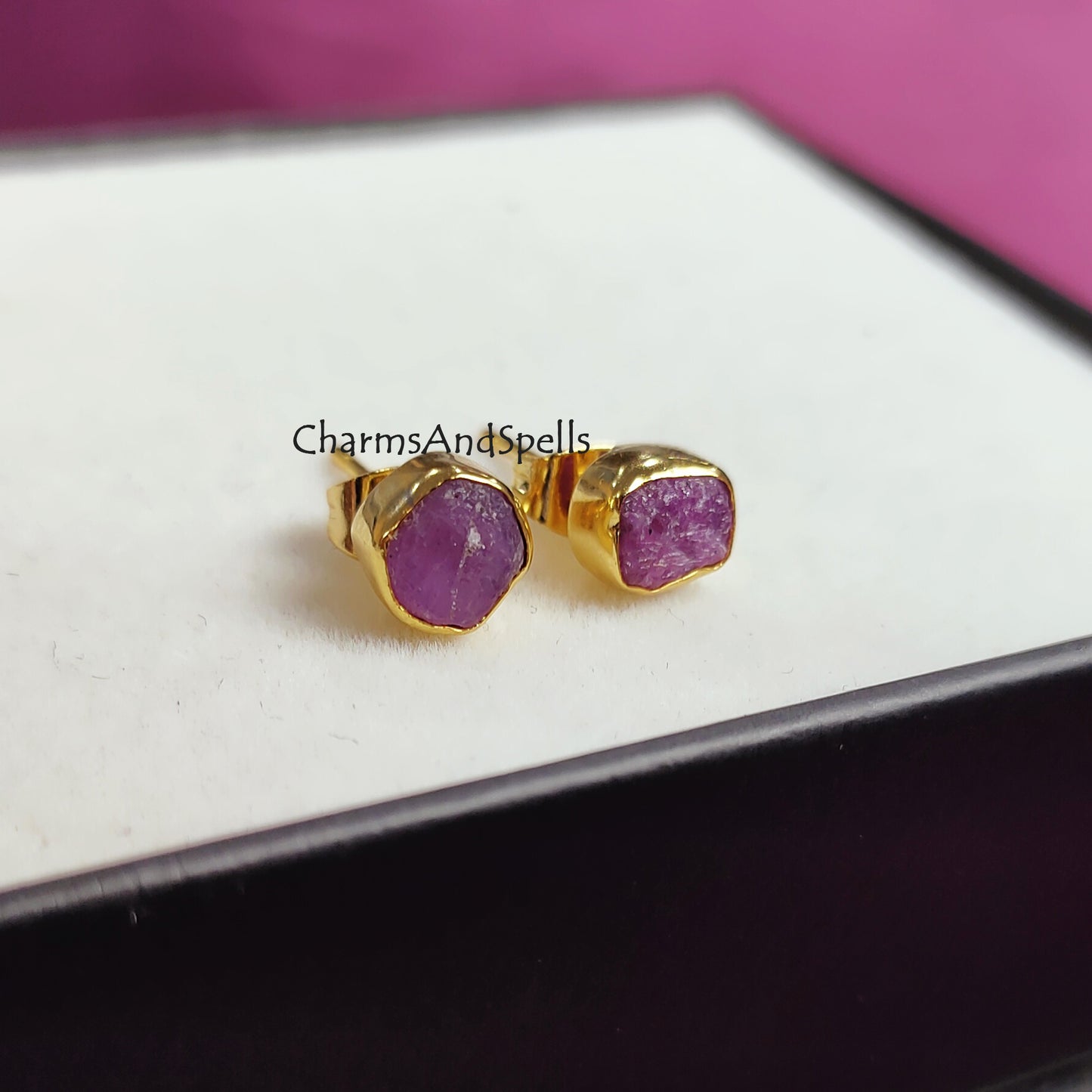 Mini Raw Ruby Earrings, Ruby Earrings, July Birthstone, Wedding Gift for Women, Tiny Stud Earrings, Dainty Earrings, Minimalist Stud Earring