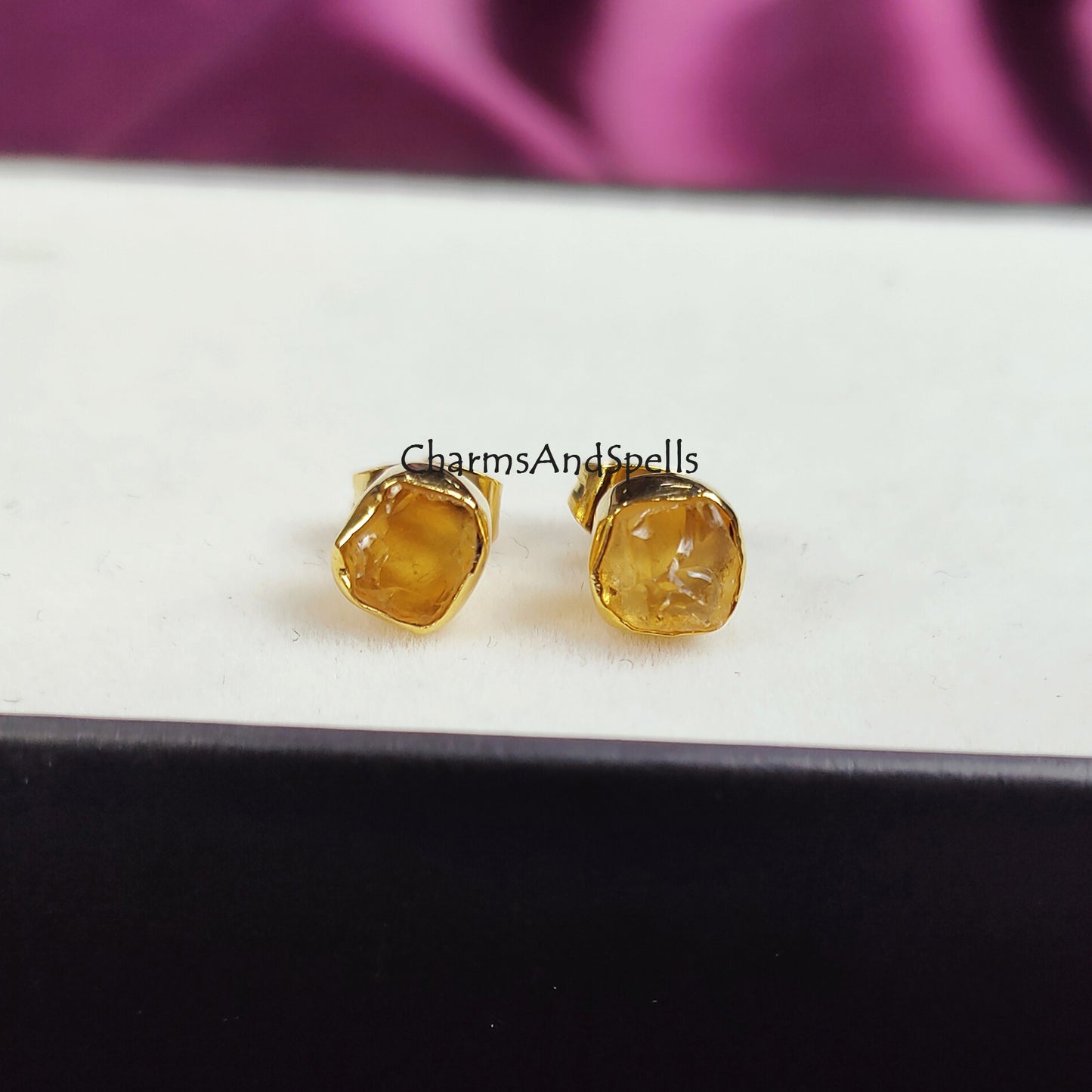 Raw Citrine Earrings, Dainty Citrine Jewelry, November Birthstone Earrings, Yellow Studs, Raw Crystal Earrings, Tiny Raw Stud Earrings, Gift