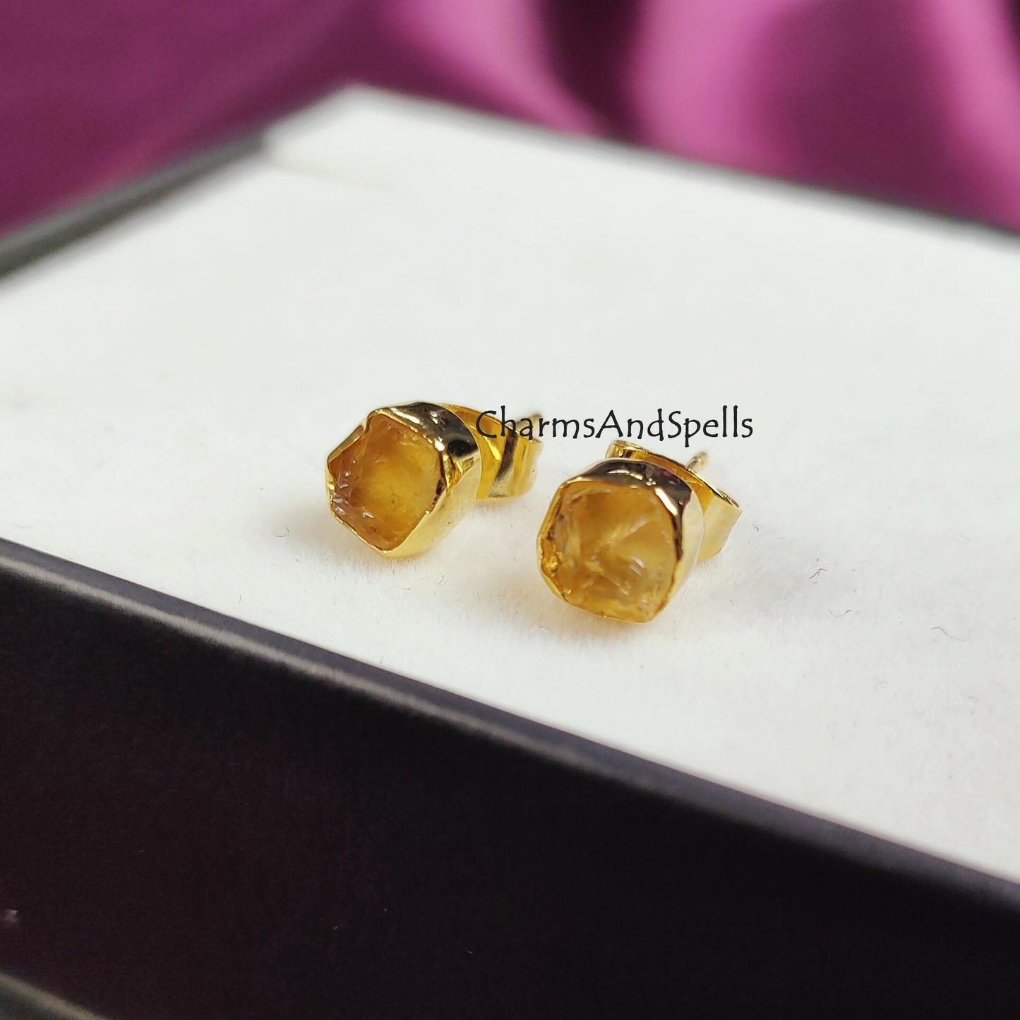 Raw Citrine Earrings, Dainty Citrine Jewelry, November Birthstone Earrings, Yellow Studs, Raw Crystal Earrings, Tiny Raw Stud Earrings, Gift