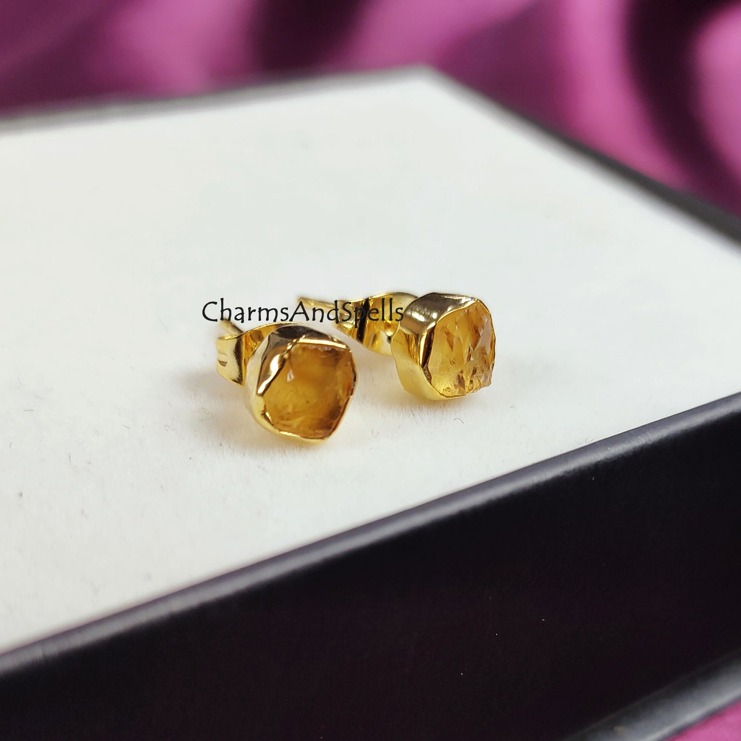 Raw Citrine Earrings, Dainty Citrine Jewelry, November Birthstone Earrings, Yellow Studs, Raw Crystal Earrings, Tiny Raw Stud Earrings, Gift