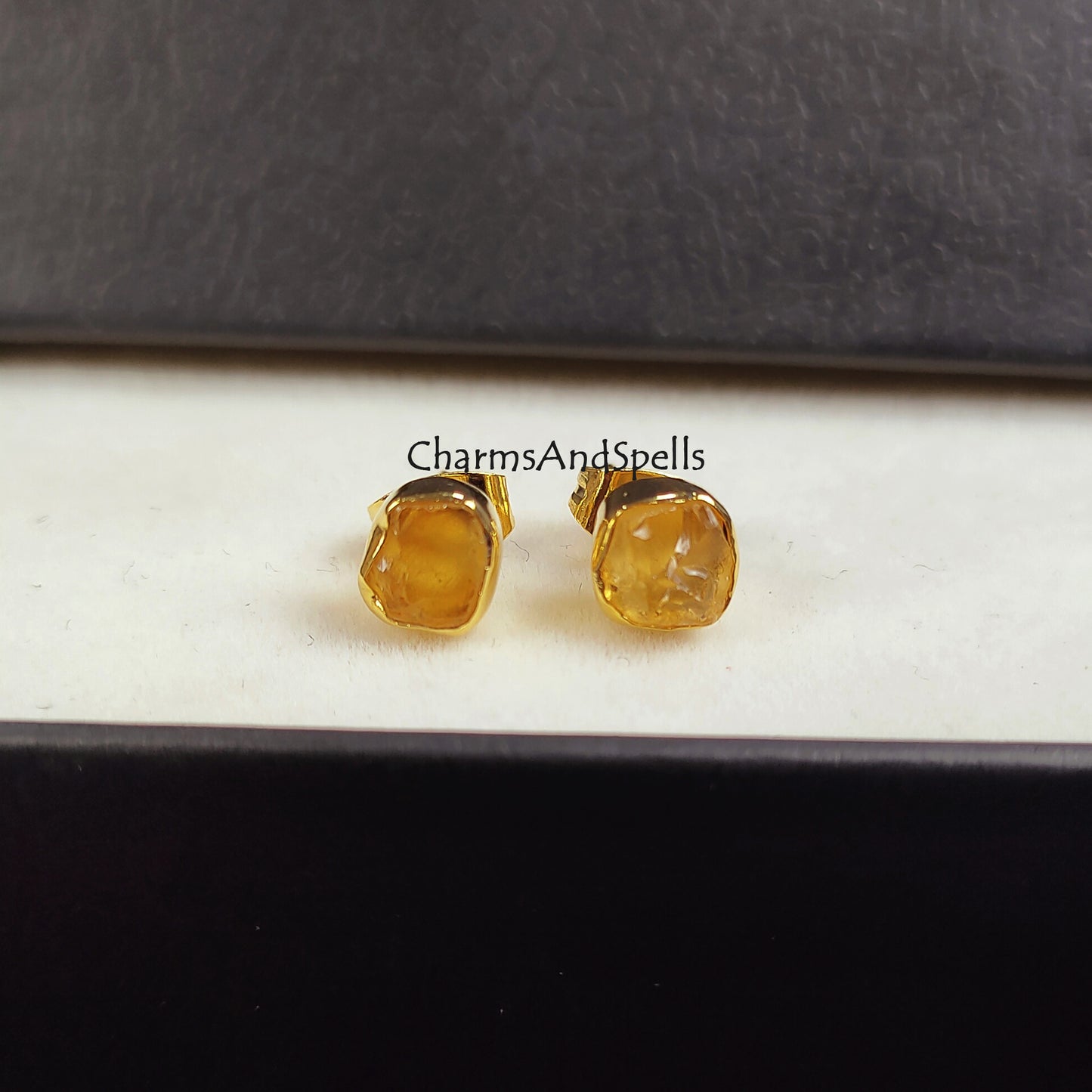 Raw Citrine Earrings, Dainty Citrine Jewelry, November Birthstone Earrings, Yellow Studs, Raw Crystal Earrings, Tiny Raw Stud Earrings, Gift