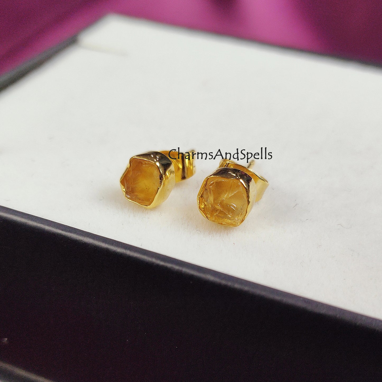 Raw Citrine Earrings, Dainty Citrine Jewelry, November Birthstone Earrings, Yellow Studs, Raw Crystal Earrings, Tiny Raw Stud Earrings, Gift