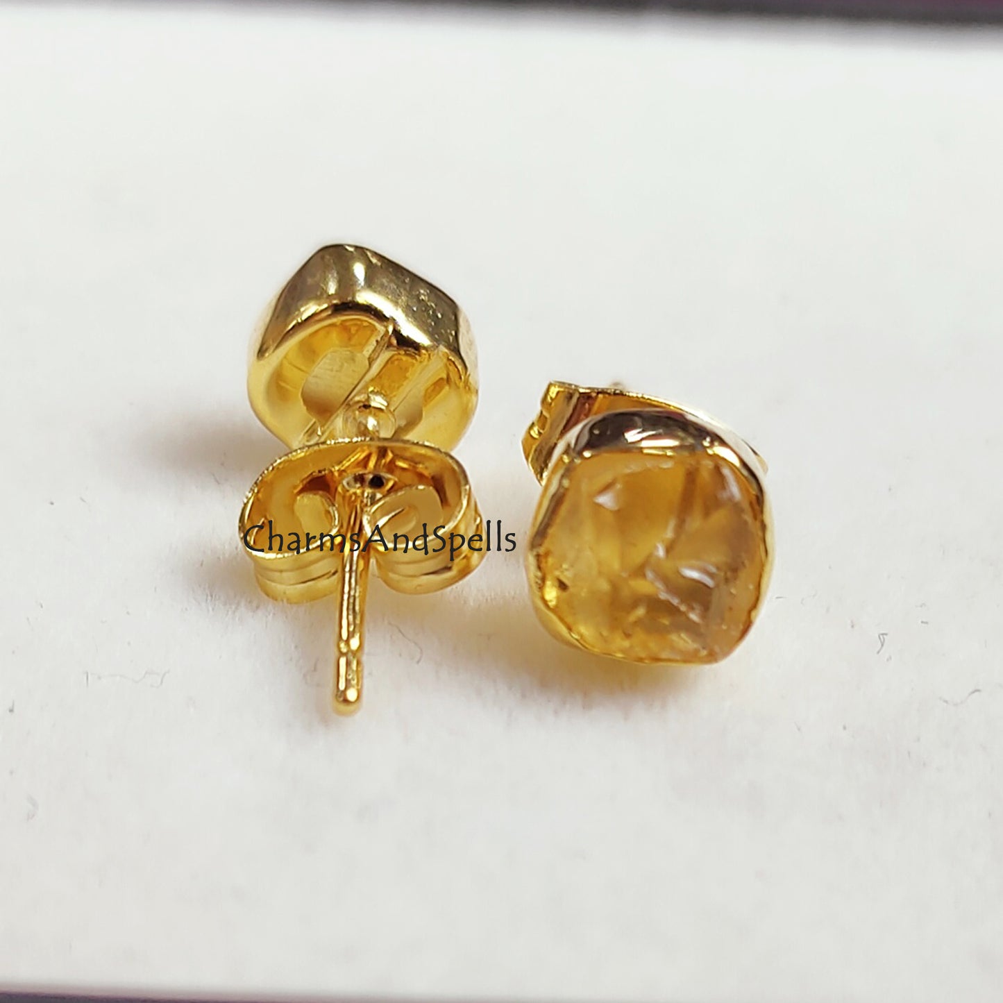 Raw Citrine Earrings, Dainty Citrine Jewelry, November Birthstone Earrings, Yellow Studs, Raw Crystal Earrings, Tiny Raw Stud Earrings, Gift